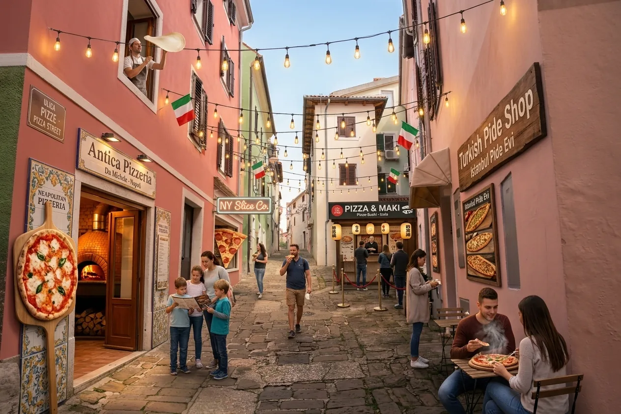 Lokacija na zemljevidu Izole: pizza ulica